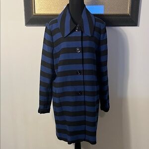 Trina Turk Zoey Topper Blue and Black Striped Pea Coat